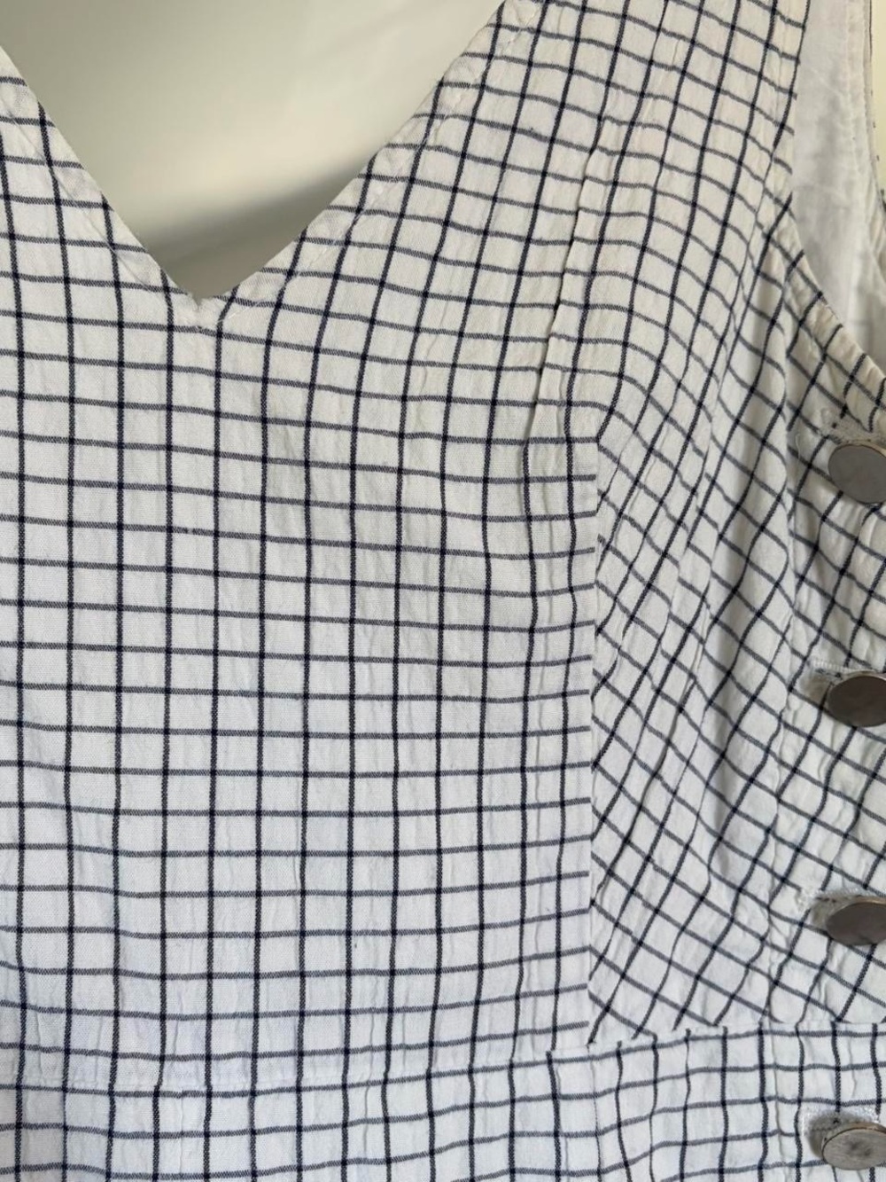 Club Monaco White Cahdell Check Sleeveless V-neck Side Button Romper/Jumpsuit 2 - Picture 6 of 7